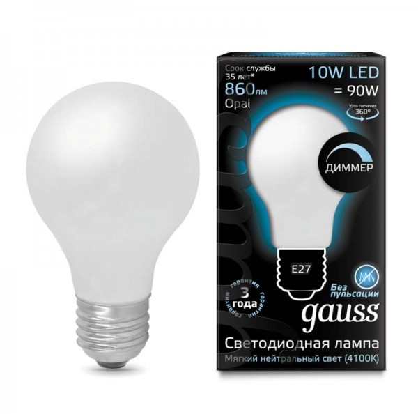  Лампа светодиодная Black Filament A60 E27 10Вт 4100К OPAL диммир. Gauss 102202210-D 