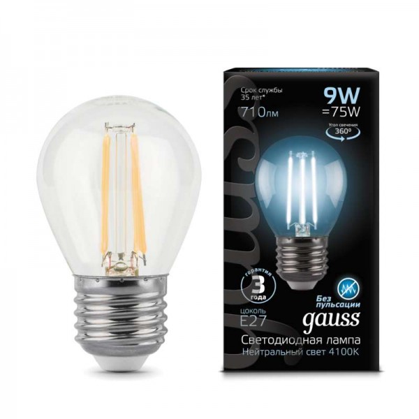  Лампа светодиодная Black Filament Шар E27 9Вт 4100К Gauss 105802209 