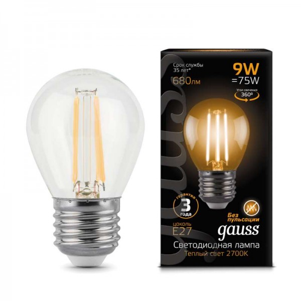  Лампа светодиодная Black Filament Шар E27 9Вт 2700К Gauss 105802109 