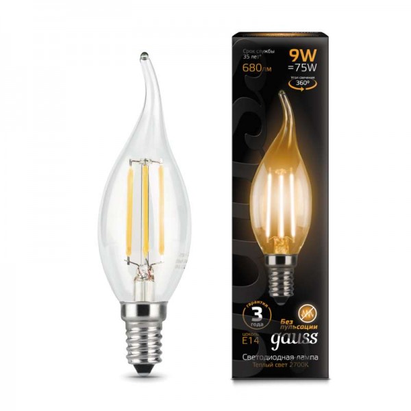  Лампа светодиодная Black Filament Свеча на ветру E14 9Вт 2700К Gauss 104801109 