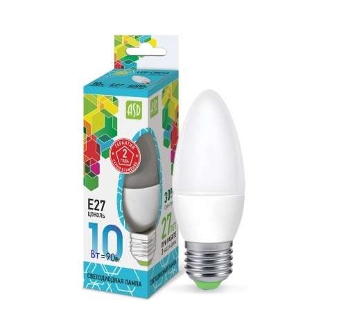  Лампа светодиодная LED-свеча-standard 10Вт 230В E27 4000К 900Лм ASD 4690612015545 