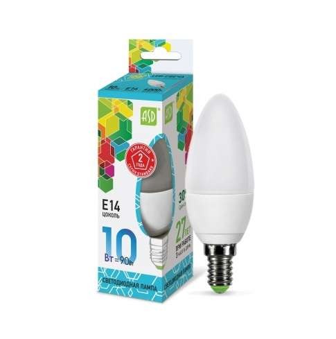 Лампа светодиодная LED-свеча-standard 10Вт 230В E14 4000К 900Лм ASD 4690612015576 