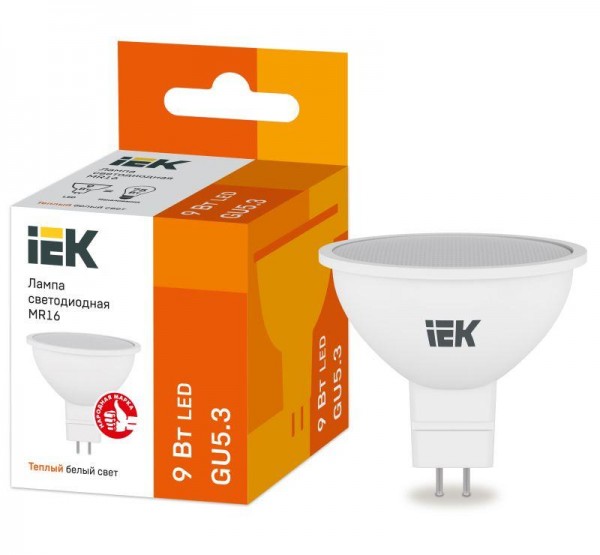  Лампа светодиодная MR16 софит 9Вт 230В 3000К GU5.3 ИЭК LLE-MR16-9-230-30-GU5 