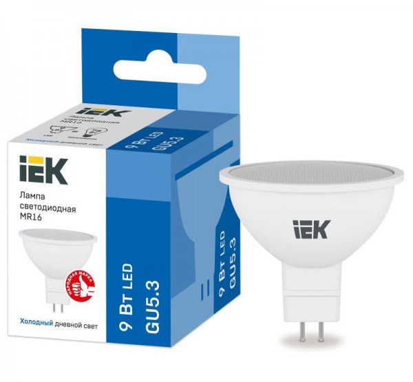  Лампа светодиодная MR16 софит 9Вт 230В 6500К GU5.3 ИЭК LLE-MR16-9-230-65-GU5 