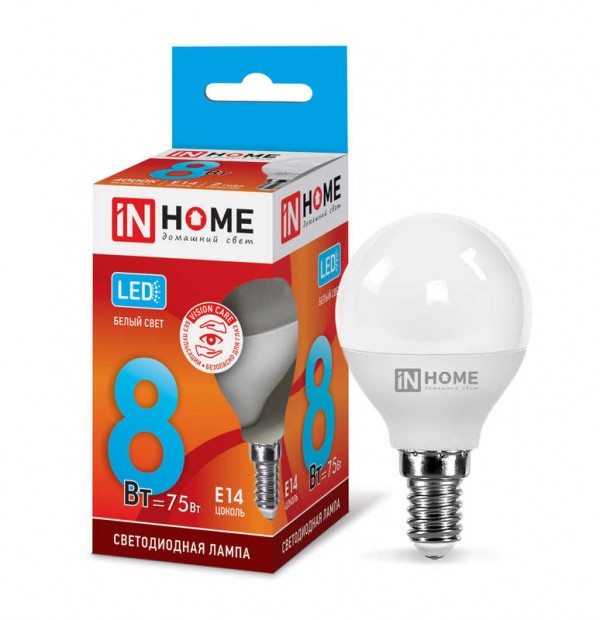  Лампа светодиодная LED-ШАР-VC 8Вт 230В E14 4000К 720лм IN HOME 4690612020556 