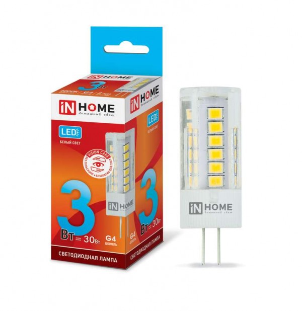  Лампа светодиодная LED-JC-VC 3Вт 12В G4 4000К 260лм IN HOME 4690612019796 