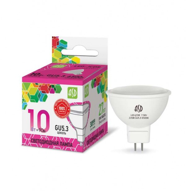  Лампа светодиодная LED-JCDR-standard 10Вт 230В GU5.3 6500К 900Лм ASD 4690612018768 