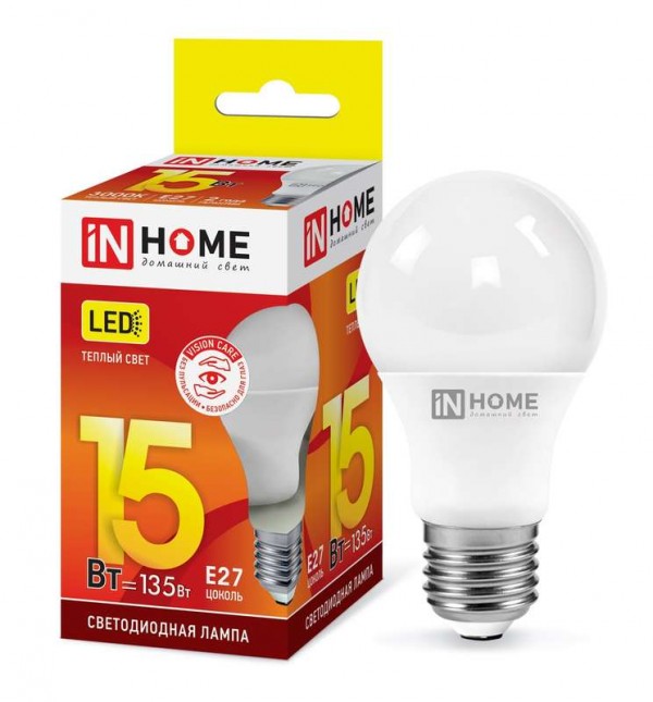  Лампа светодиодная LED-A60-VC 15Вт 230В E27 3000К 1350лм IN HOME 4690612020266 