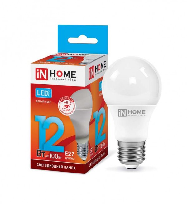  Лампа светодиодная LED-A60-VC 12Вт 230В E27 4000К 1080лм IN HOME 4690612020242 