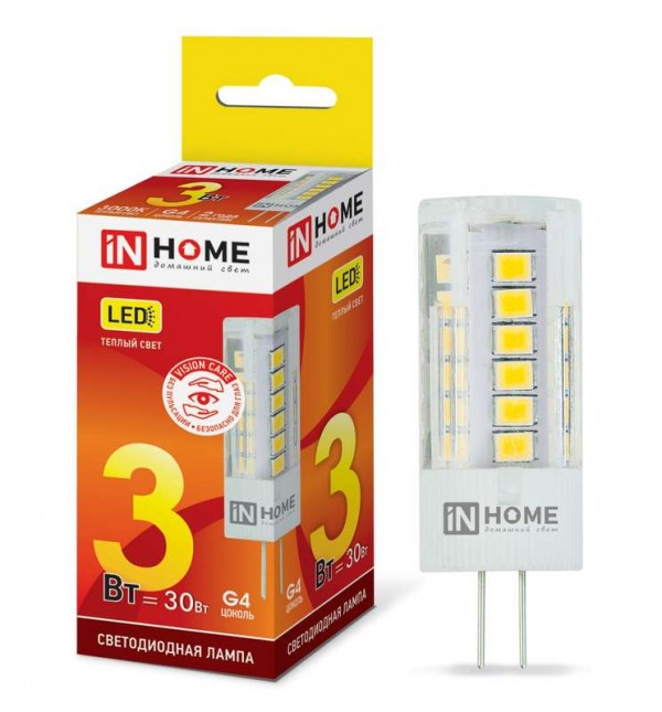  Лампа светодиодная LED-JC-VC 3Вт 12В G4 3000К 260лм IN HOME 4690612019789 