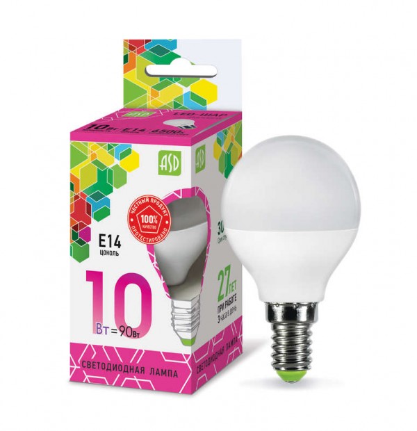  Лампа светодиодная LED-ШАР-standard 10Вт 230В E14 6500К 900Лм ASD 4690612015460 
