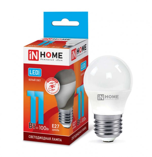  Лампа светодиодная LED-ШАР-VC 11Вт 230В E27 4000К 990лм IN HOME 4690612020617 