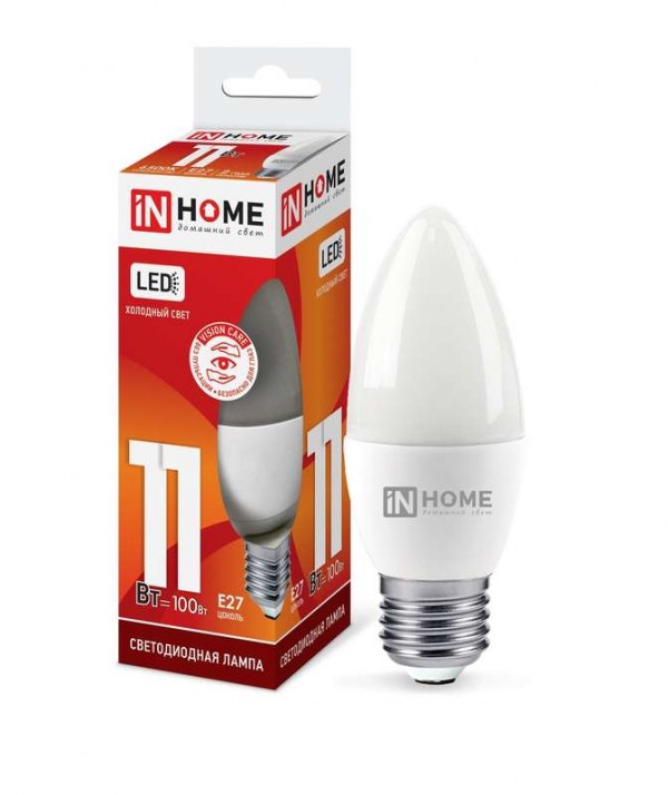  Лампа светодиодная LED-СВЕЧА-VC 11Вт 230В E27 6500К 990лм IN HOME 4690612024868 