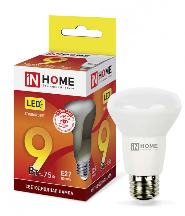  Лампа светодиодная LED-R63-VC 9Вт 230В E27 3000К 810лм IN HOME 4690612024301 