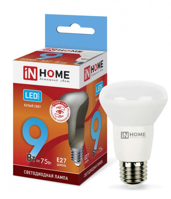  Лампа светодиодная LED-R63-VC 9Вт 230В E27 4000К 810лм IN HOME 4690612024325 
