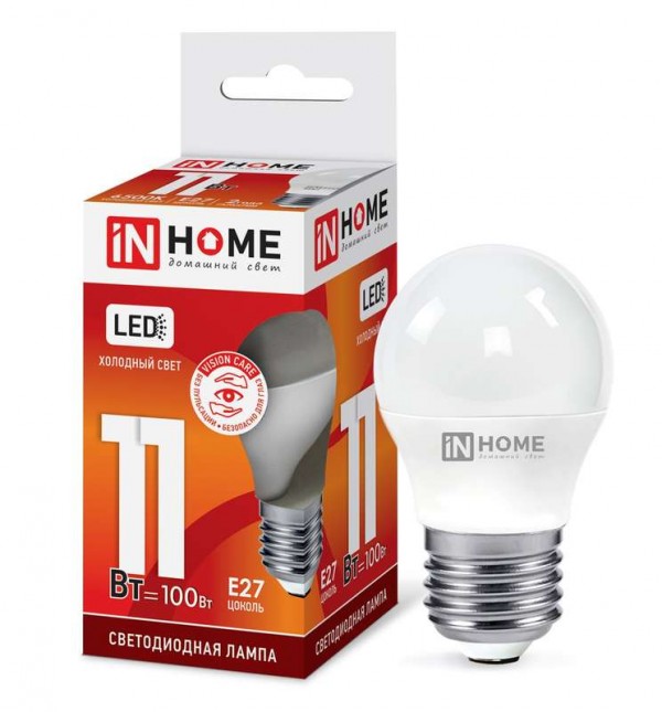  Лампа светодиодная LED-ШАР-VC 11Вт 230В E27 6500К 990лм IN HOME 4690612024943 