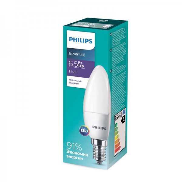  Лампа светодиодная ESSLED Candle 6.5-75Вт E14 840 B35ND RCA Philips 929001886607 / 871869681687500 