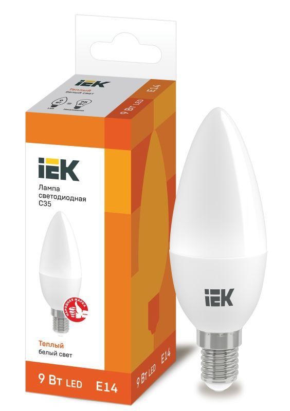  Лампа светодиодная ECO C35 9Вт свеча 3000К E14 230В ИЭК LLE-C35-9-230-30-E14 