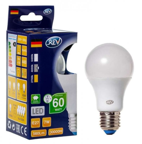  Лампа светодиодная LED-A60-E27-7Вт-4000K 7Вт грушевидная 4000К бел. E27 560лм 180-240В REV 32265 8 