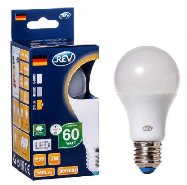  Лампа светодиодная LED-A60-E27-7Вт-2700K 7Вт грушевидная 2700К тепл. бел. E27 525лм 180-240В REV 32264 1 