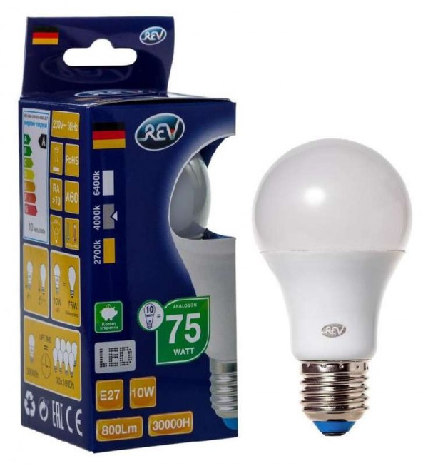  Лампа светодиодная LED-A60-E27-10Вт-4000K 10Вт грушевидная 4000К бел. E27 820лм 180-240В REV 32267 2 