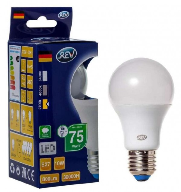  Лампа светодиодная LED-A60-E27-10Вт-2700K 10Вт грушевидная 2700К тепл. бел. E27 750лм 180-240В REV 32266 5 