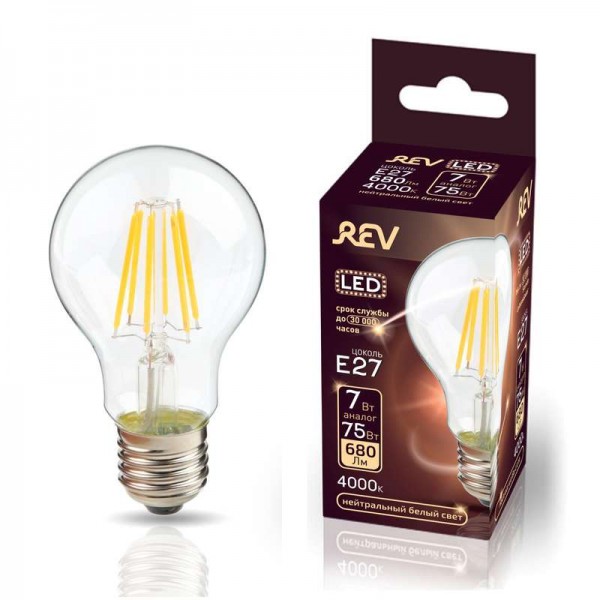 Лампа светодиодная A60 E27 7Вт грушевидная 540Лм 4000К PREMIUM (FILAMENT) холодный свет REV 32354 9 