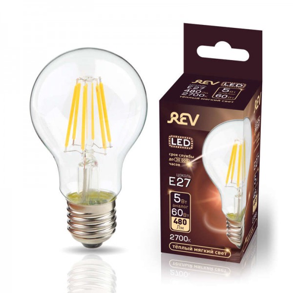  Лампа светодиодная A60 E27 7Вт грушевидная 540Лм 2700К PREMIUM (FILAMENT) теплый свет REV 32353 2 