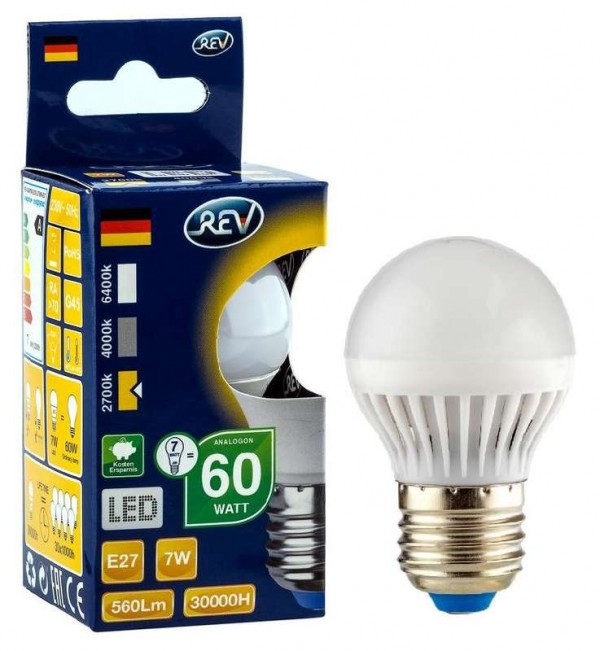  Лампа светодиодная G45 7Вт шар 2700К тепл. бел. E27 600лм 180-240В REV 32342 6 