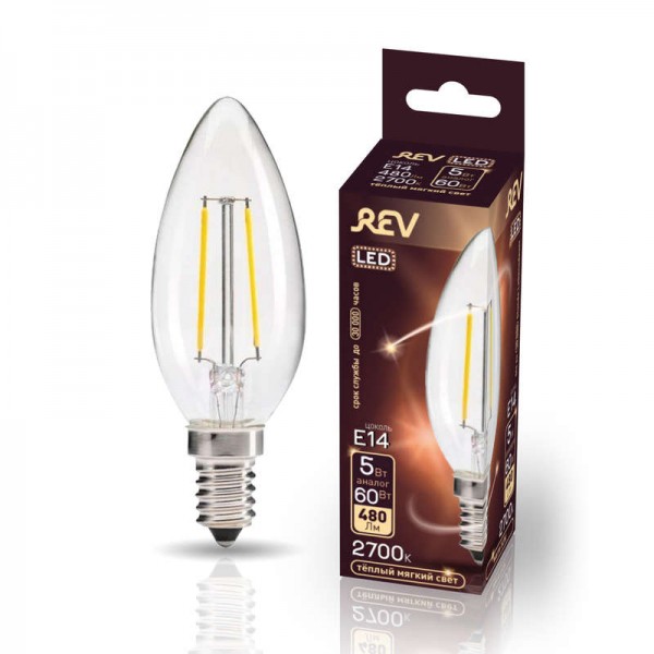  Лампа светодиодная PС37 E14 5Вт 2700К PREMIUM (FILAMENT) теплый свет REV шт 32359 4 