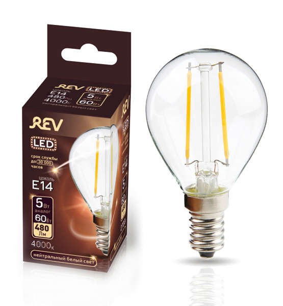  Лампа светодиодная G45 E14 5Вт 480Лм 4000К PREMIUM (FILAMENT) холодный свет REV 32358 7 