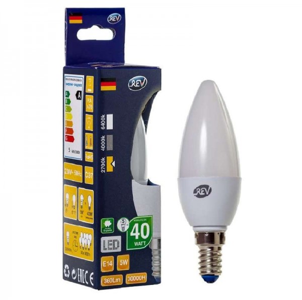  Лампа светодиодная C37 5Вт свеча 2700К тепл. бел. E14 420лм 180-240В REV 32271 9 