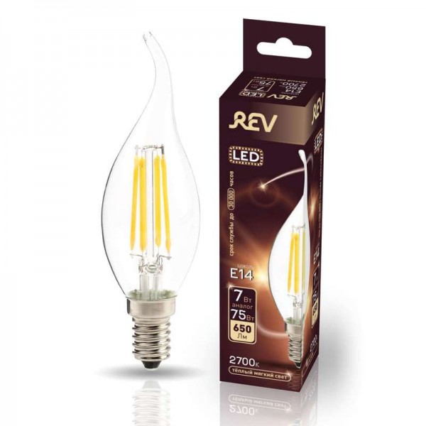  Лампа светодиодная FC37 E14 7Вт 650лм 2700К PREMIUM (FILAMENT) филамент теплый свет свеча на ветру REV 32432 4 