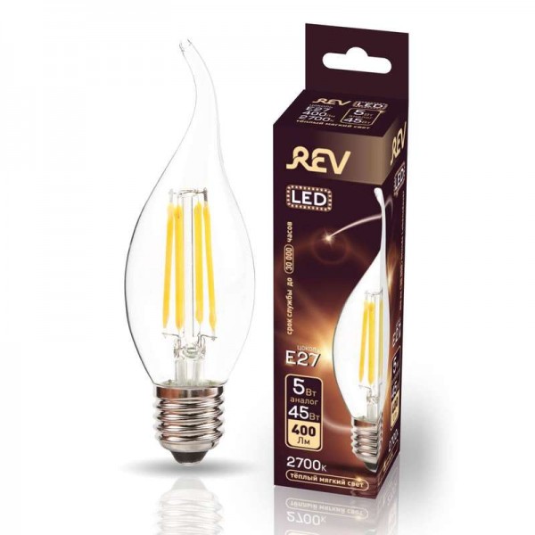  Лампа светодиодная FC37 E27 5Вт 480лм 2700К PREMIUM (FILAMENT) филамент теплый свет свеча на ветру REV 32428 7 