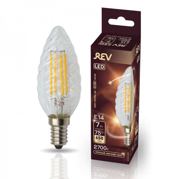  Лампа светодиодная TC37 E14 7Вт 650лм 2700К PREMIUM (FILAMENT) филамент теплый свет свеча витая REV 32431 7 