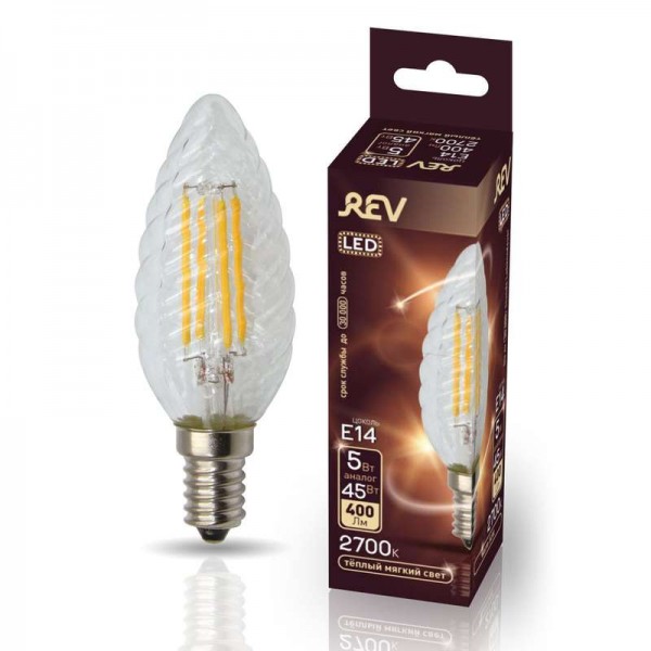  Лампа светодиодная TC37 E14 5Вт 480лм 2700К PREMIUM (FILAMENT) филамент теплый свет свеча витая REV 32430 0 