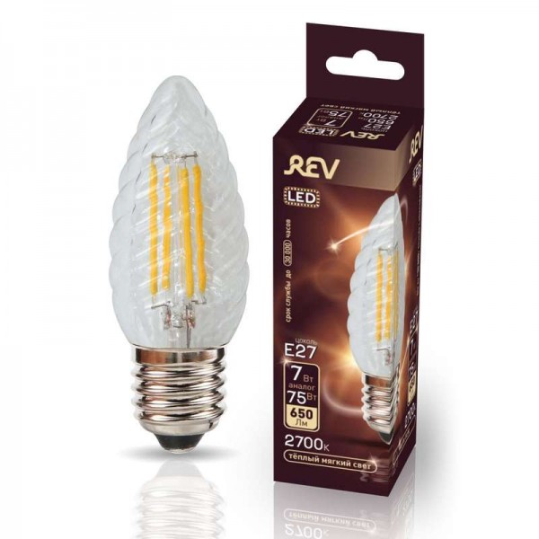  Лампа светодиодная TC37 E27 7Вт 650лм 2700К PREMIUM (FILAMENT) филамент теплый свет свеча витая REV 32427 0 