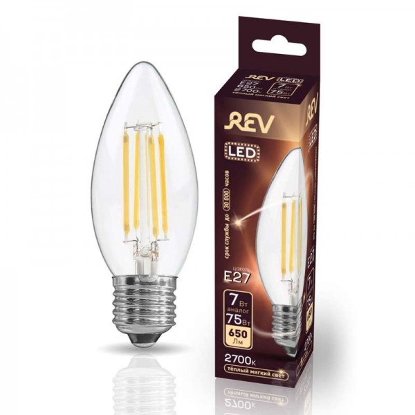  Лампа светодиодная C37 E27 7Вт 480лм 2700К PREMIUM (FILAMENT) филамент теплый свет свеча REV 32425 6 