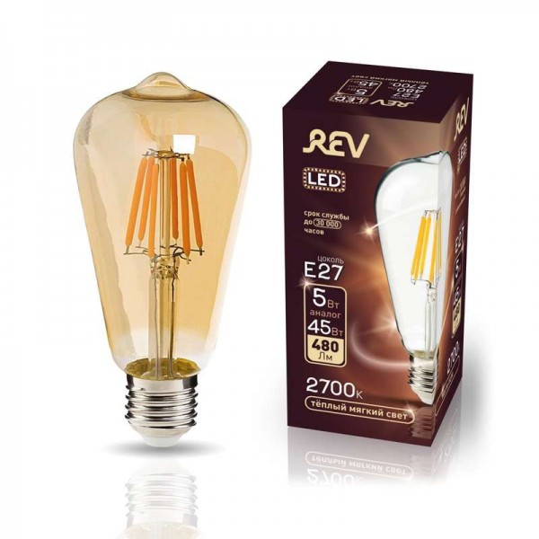  Лампа светодиодная ST64 E27 5Вт 480лм 2700К PREMIUM (FILAMENT) филамент теплый свет эдисон REV 32435 5 