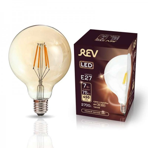  Лампа светодиодная G95 E27 7Вт 650лм 2700К PREMIUM (FILAMENT)филамент теплый свет шар REV 32434 8 