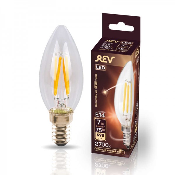  Лампа светодиодная FILAMENT свеча С37 E14 7Вт 2700К DECO Premium теплый свет REV 32486 7 