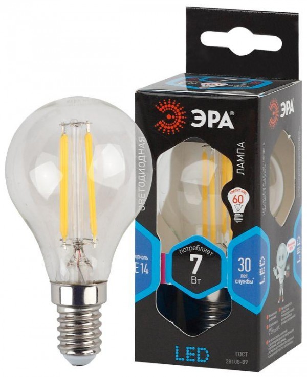  Лампа светодиодная F-LED P45-7W-840-E14 филаментная E14 7Вт 4000К прозр. ЭРА Б0049891 