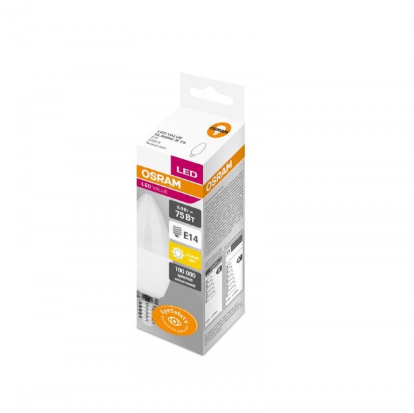  Лампа светодиодная VALUE CLB75 8W/830 230В FR E14 OSRAM 4058075480094 