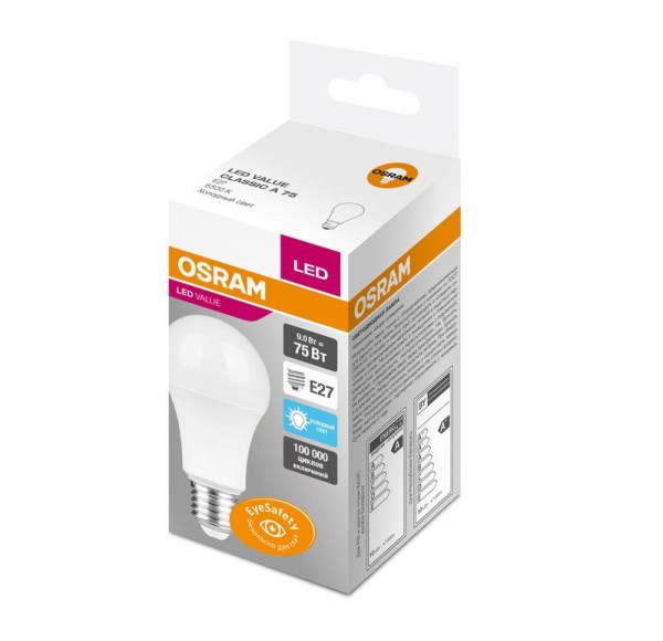  Лампа светодиодная VALUE CLA75 9W/865 230В FR E27 OSRAM 4058075474833 