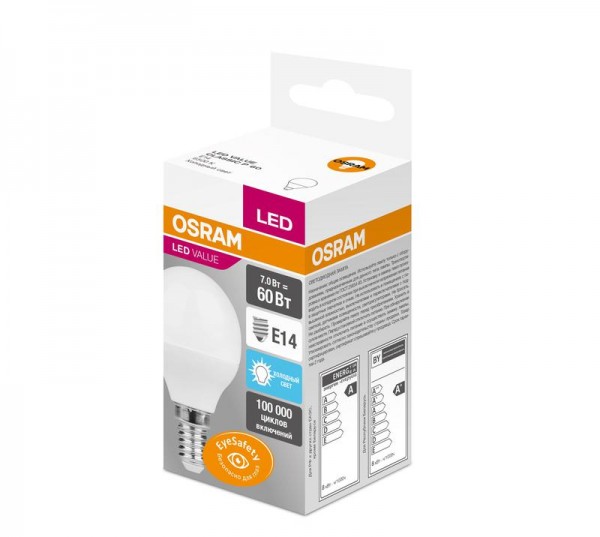  Лампа светодиодная VALUE CLP60 7W/865 230В FR E14 OSRAM 4058075479470 