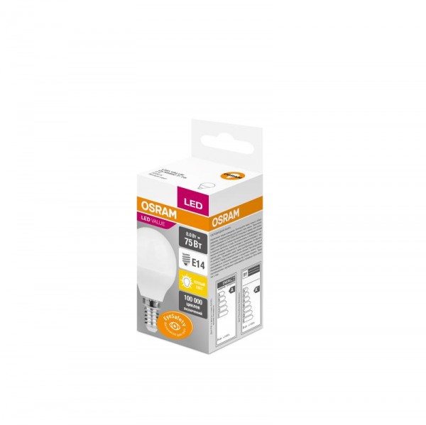  Лампа светодиодная VALUE CLP75 8W/830 230В FR E14 OSRAM 4058075480063 