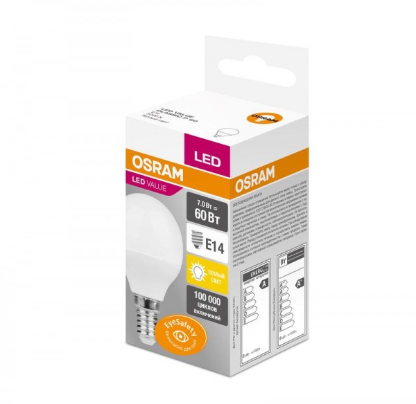  Лампа светодиодная VALUE CLP60 7W/830 230В FR E14 OSRAM 4058075479418 