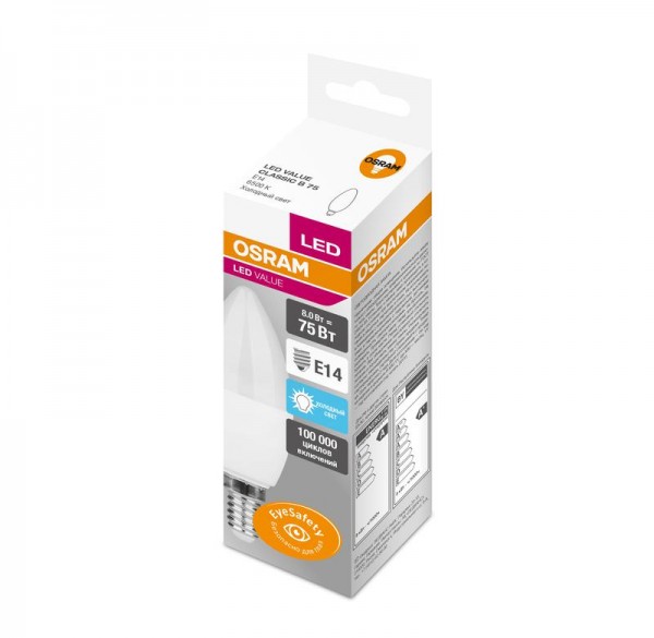  Лампа светодиодная VALUE CLB75 8W/865 230В FR E14 OSRAM 4058075475083 