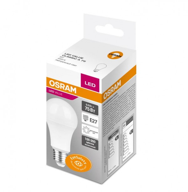  Лампа светодиодная VALUE CLA75 9W/840 230В FR E27 OSRAM 4058075474802 