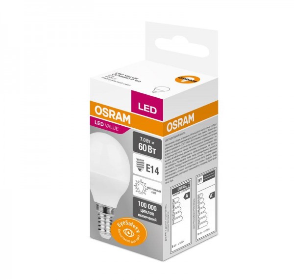  Лампа светодиодная VALUE CLP60 7W/840 230В FR E14 OSRAM 4058075479449 
